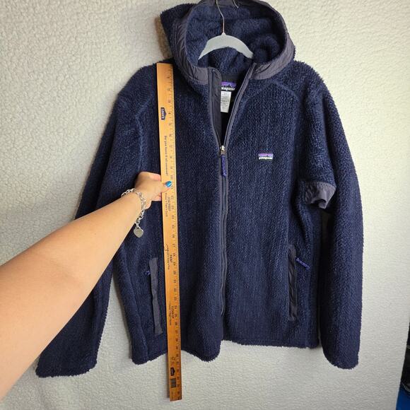 Patagonia M's Large Blue Navy Hooded Fleece Jacket W Zip Closures Pockets W Zip - Picture 7 of 16